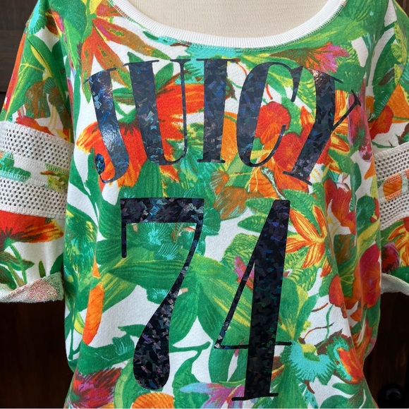 JUICY COUTURE PALM PRINT T-SHIRT TROPICAL RESORT GREEN WHITE TOP CASUAL - Picture 12 of 14